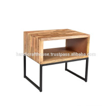 Industrial Simple Block Wooden Shelf with Metal Legs Nightstand